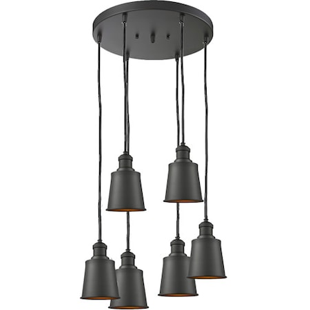 Innovations Lighting 6 Light Adjustable Cord Pan Chandelier With Metal Shades 212/6-SN-M9